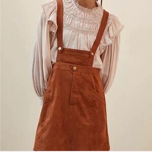Anthropologie Tan Suede Overalls Skirt / Pinafore